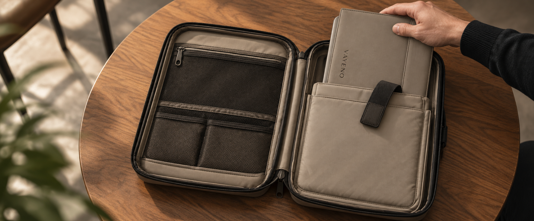 Vayeno Carry backpack open showing interior organisation